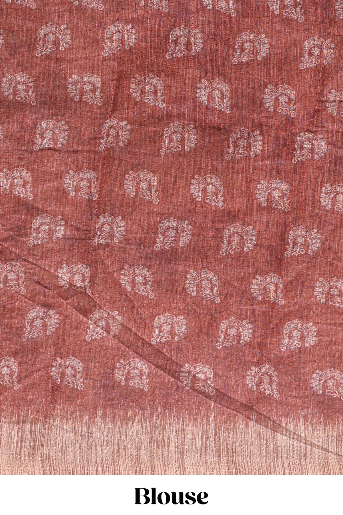 Brown peacock & floral motifs linen cotton saree with contrast border and matching blouse