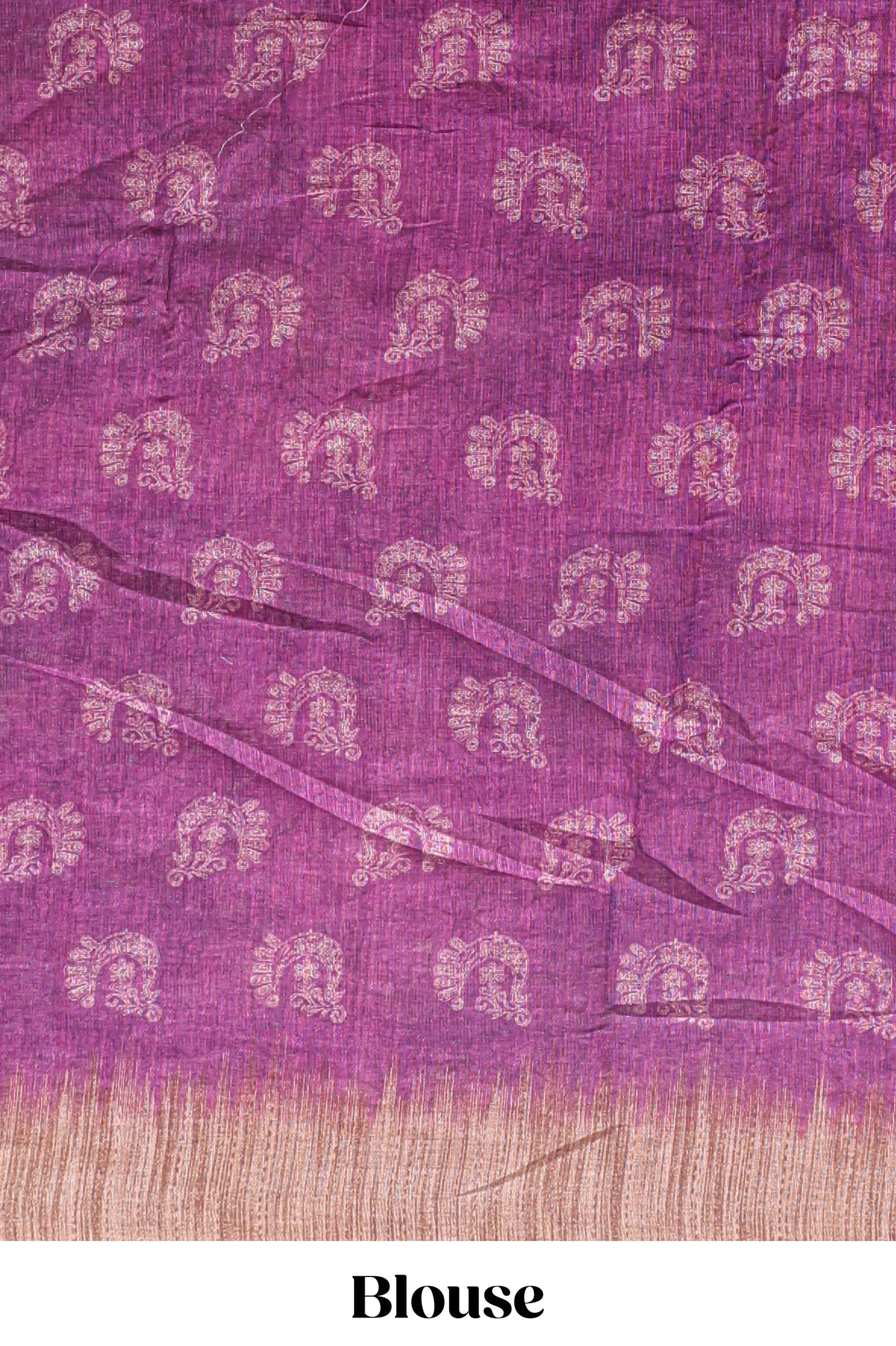 Purple peacock & floral motifs linen cotton saree with contrast border and matching blouse