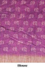 Purple peacock & floral motifs linen cotton saree with contrast border and matching blouse