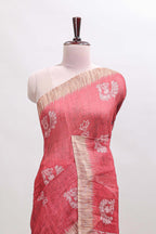 Red peacock & floral motifs linen cotton saree with contrast border and matching blouse