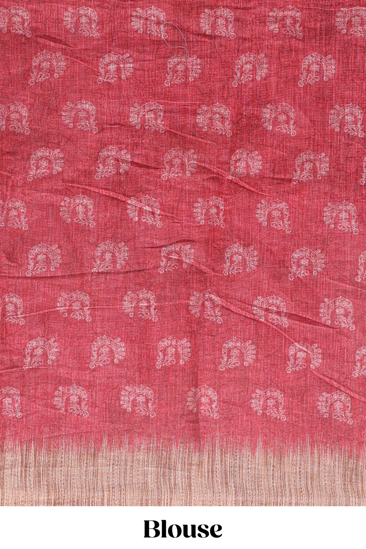 Red peacock & floral motifs linen cotton saree with contrast border and matching blouse