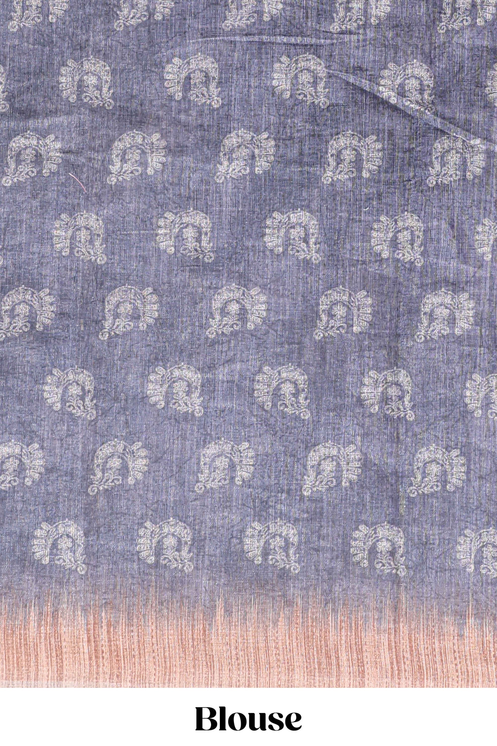 Grey peacock & floral motifs linen cotton saree with contrast border and matching blouse