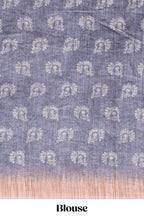 Grey peacock & floral motifs linen cotton saree with contrast border and matching blouse