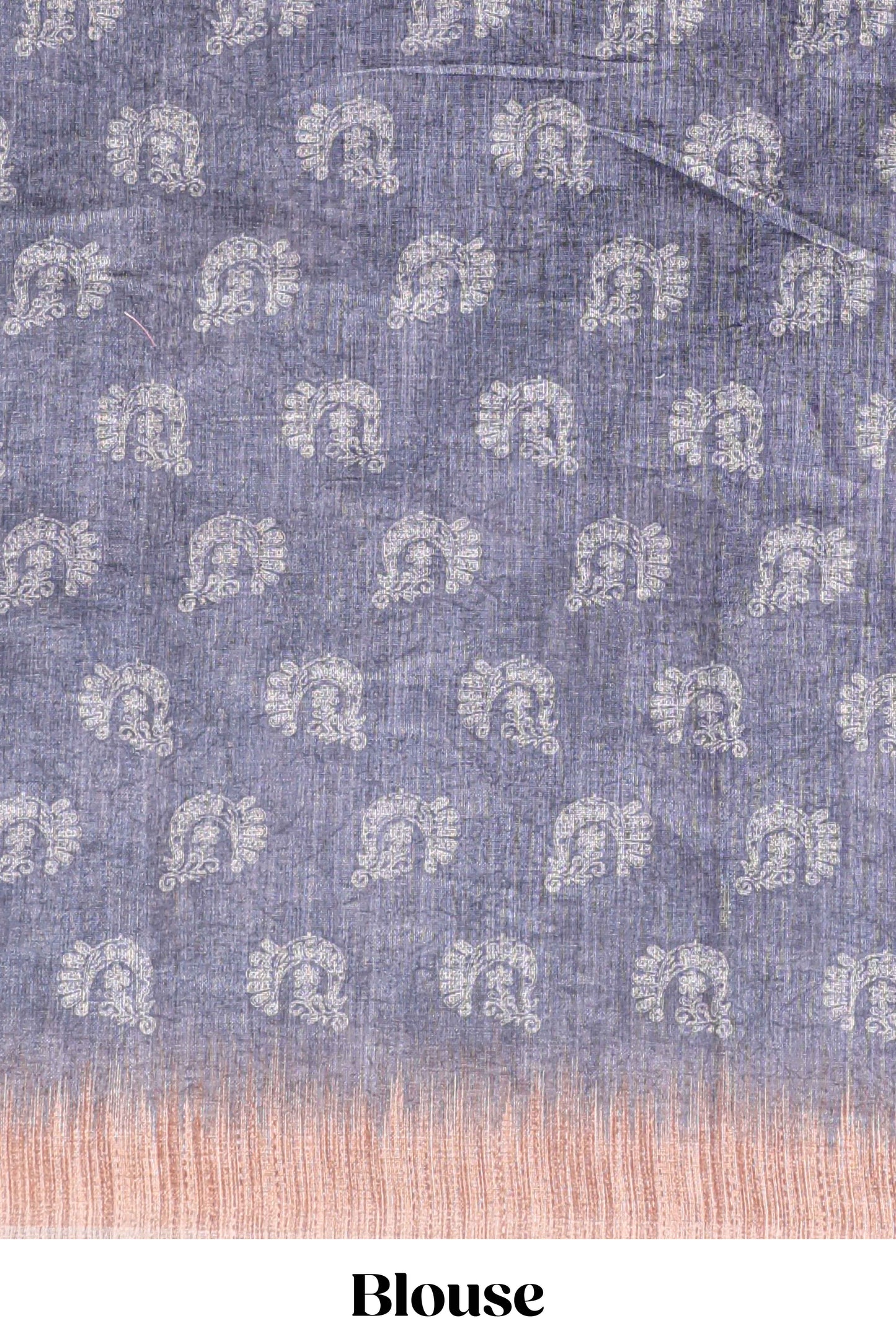 Grey peacock & floral motifs linen cotton saree with contrast border and matching blouse