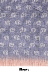 Grey peacock & floral motifs linen cotton saree with contrast border and matching blouse