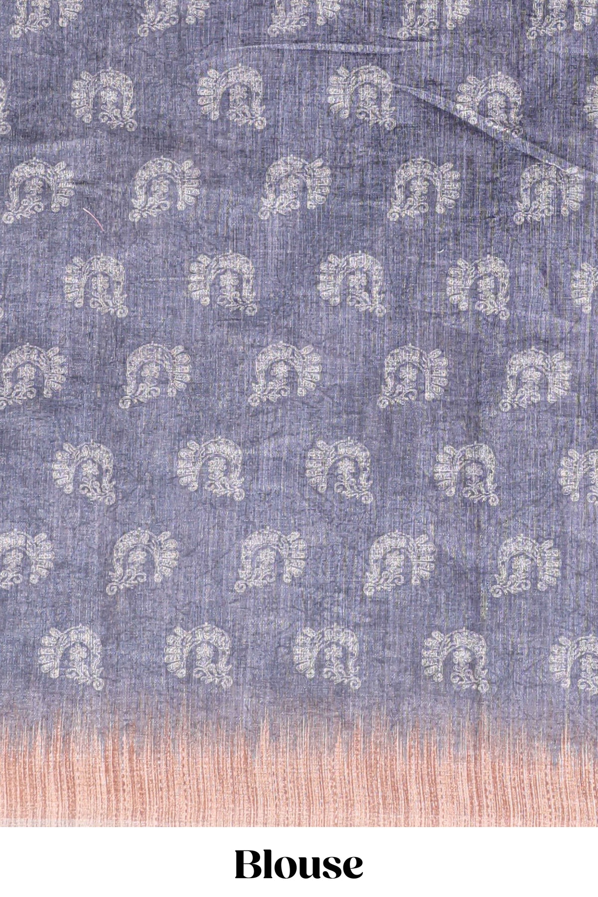 Grey peacock & floral motifs linen cotton saree with contrast border and matching blouse