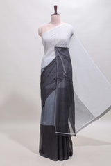 Borderless multi color dual shade plain linen cotton saree with contrast blouse