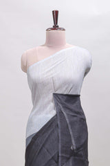 Borderless multi color dual shade plain linen cotton saree with contrast blouse