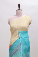 Borderless multi color dual shade plain linen cotton saree with contrast blouse