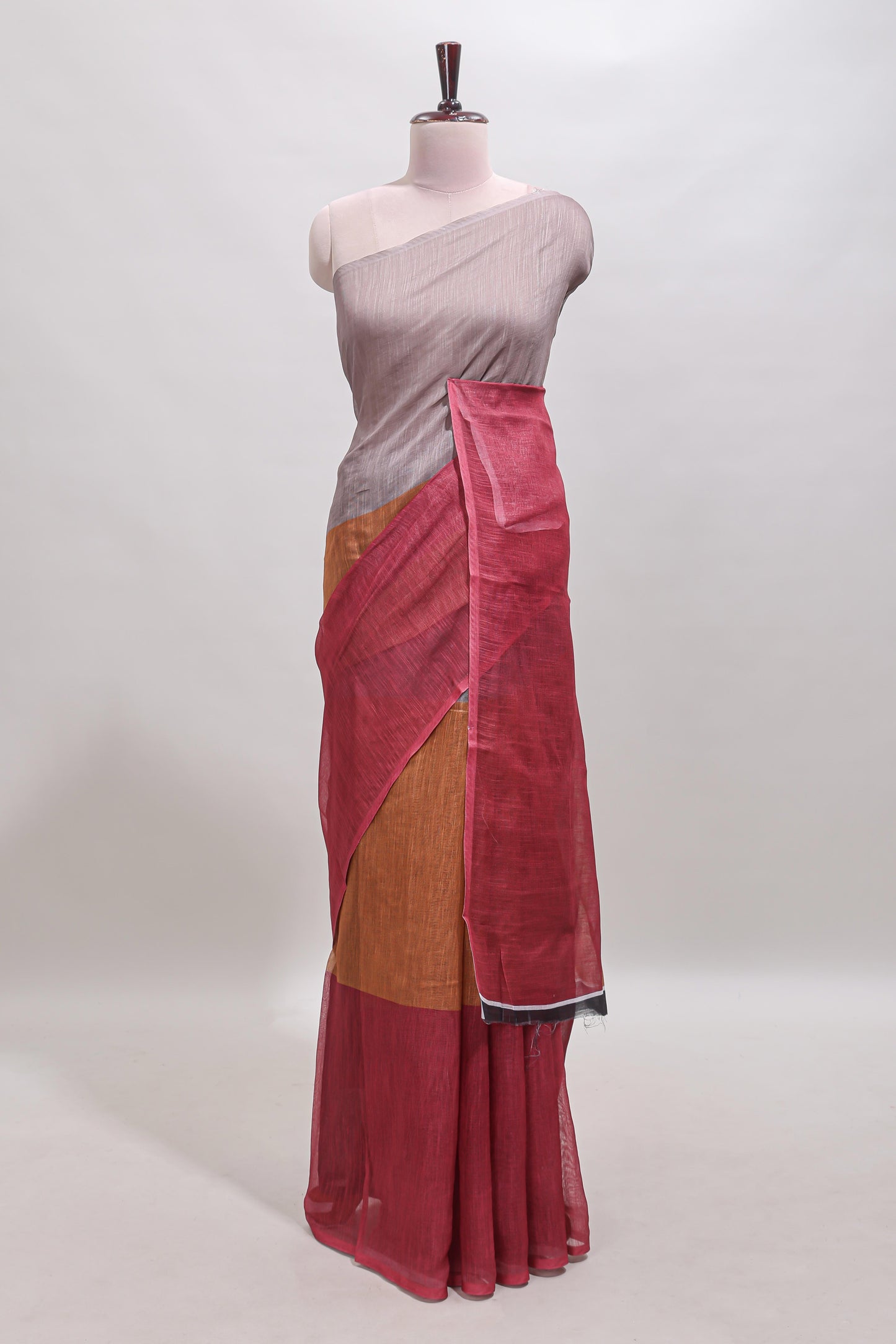 Borderless multi color dual shade plain linen cotton saree with contrast blouse