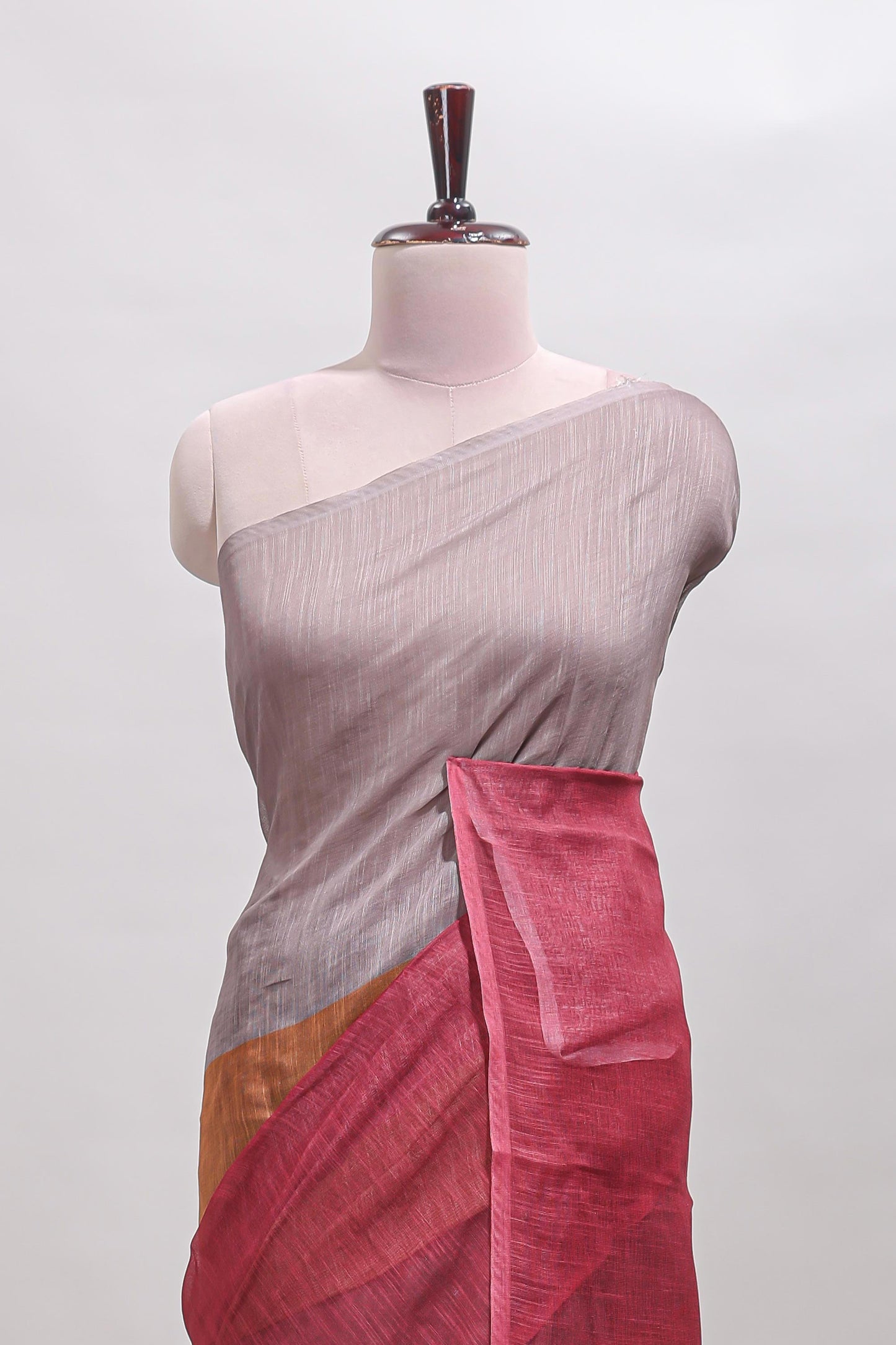 Borderless multi color dual shade plain linen cotton saree with contrast blouse