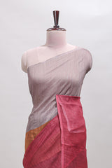 Borderless multi color dual shade plain linen cotton saree with contrast blouse