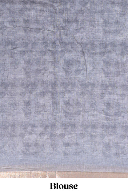 Grey floral design linen cotton saree with self zari border and matching blouse