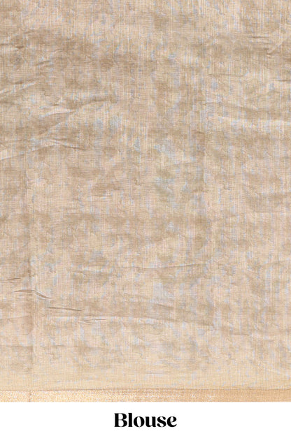 Beige floral design linen cotton saree with self zari border and matching blouse