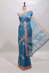 Blue floral & elephant motifs linen cotton with contrast border and matching blouse