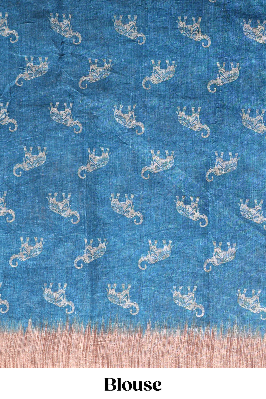 Blue floral & elephant motifs linen cotton with contrast border and matching blouse