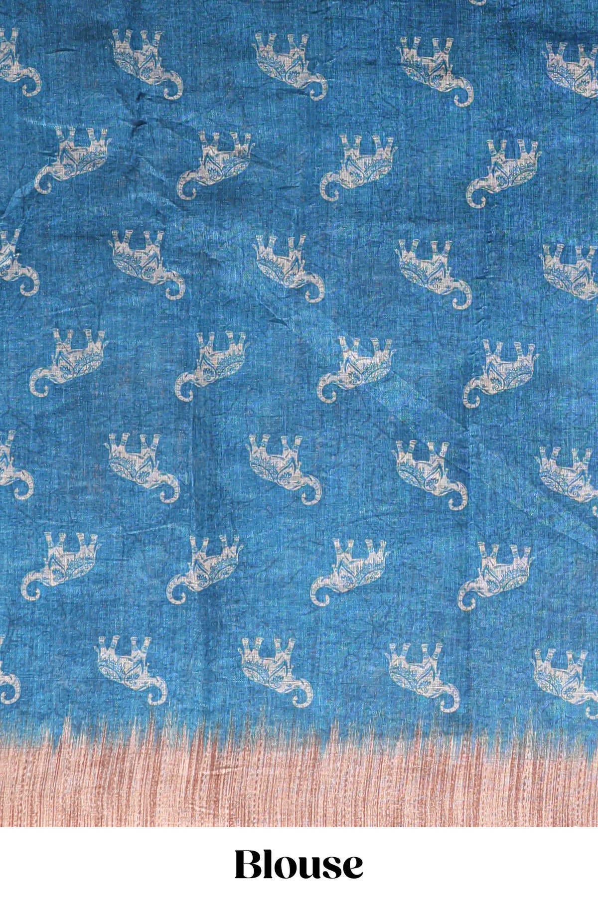 Blue floral & elephant motifs linen cotton with contrast border and matching blouse