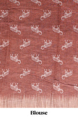 Brown floral & elephant motifs linen cotton with contrast border and matching blouse