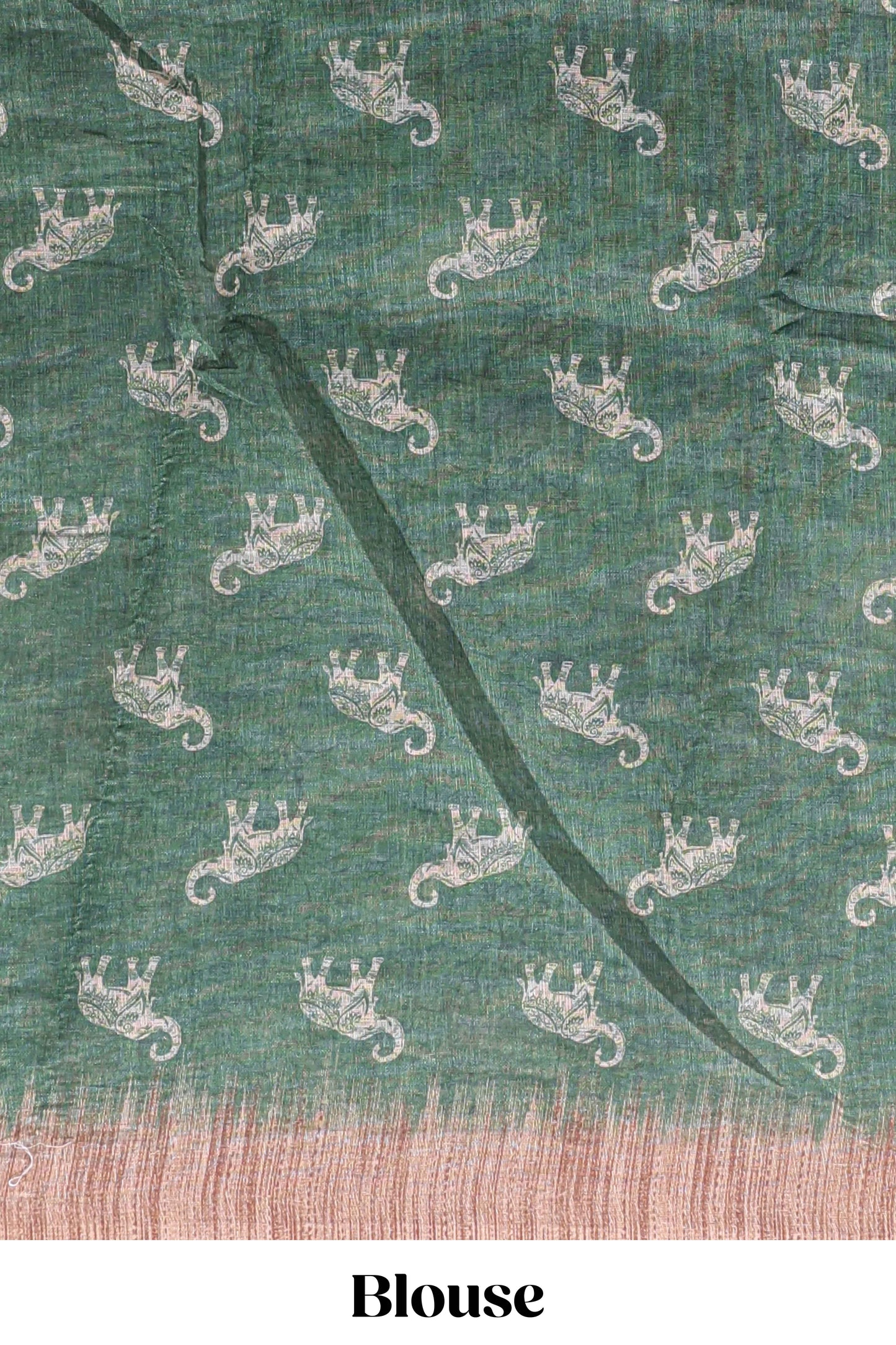 Green floral & elephant motifs linen cotton with contrast border and matching blouse