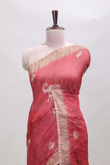 Red floral & elephant motifs linen cotton with contrast border and matching blouse