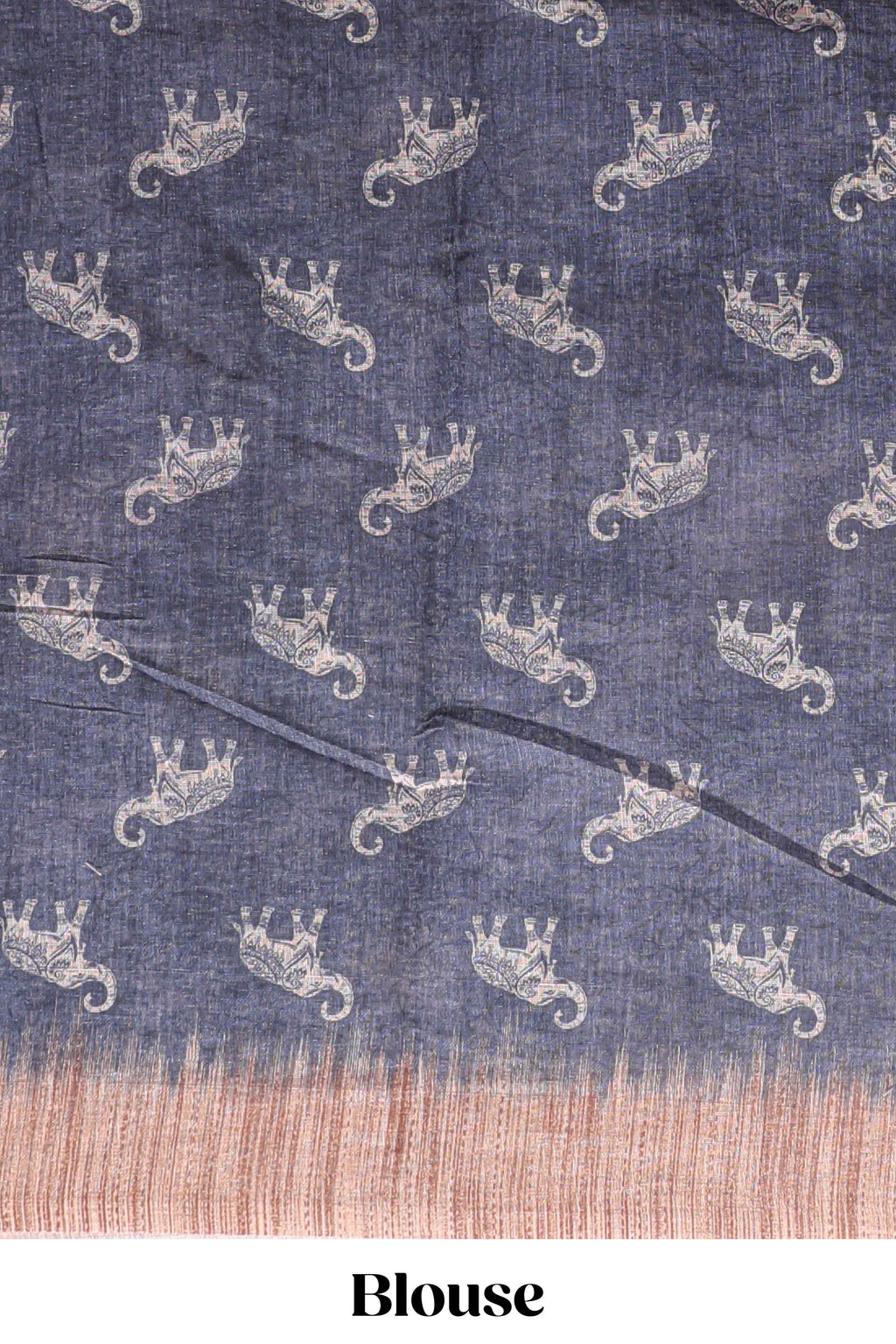 Grey floral & elephant motifs linen cotton with contrast border and matching blouse