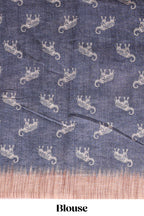 Grey floral & elephant motifs linen cotton with contrast border and matching blouse