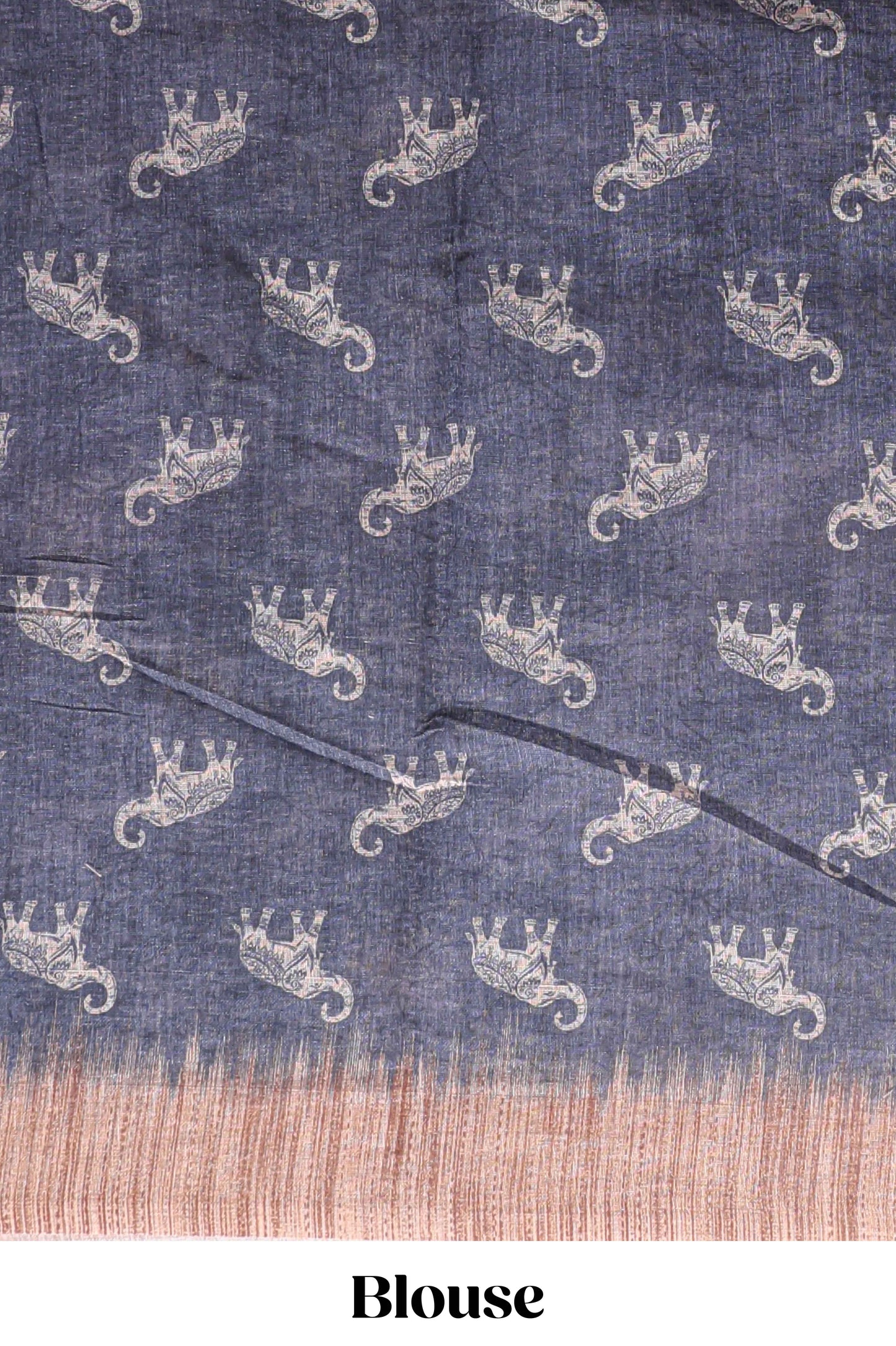 Grey floral & elephant motifs linen cotton with contrast border and matching blouse