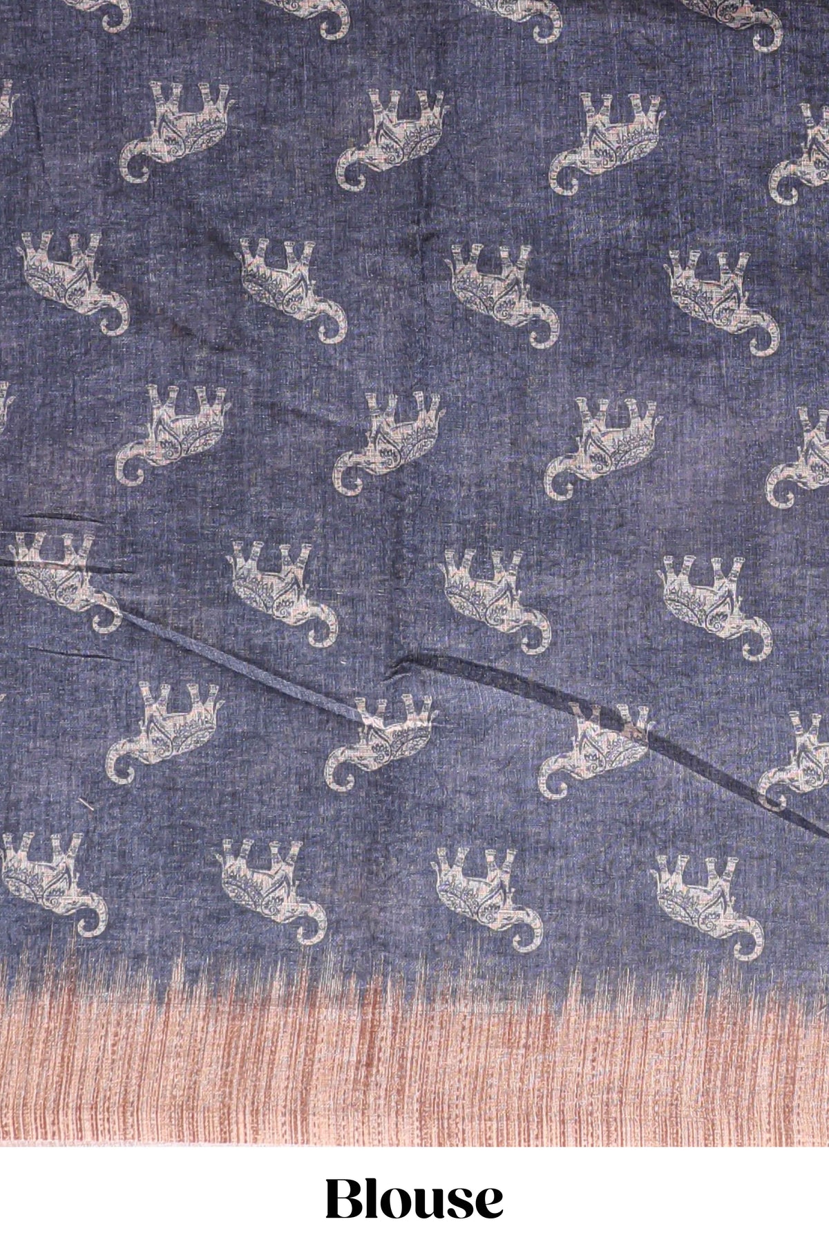 Grey floral & elephant motifs linen cotton with contrast border and matching blouse