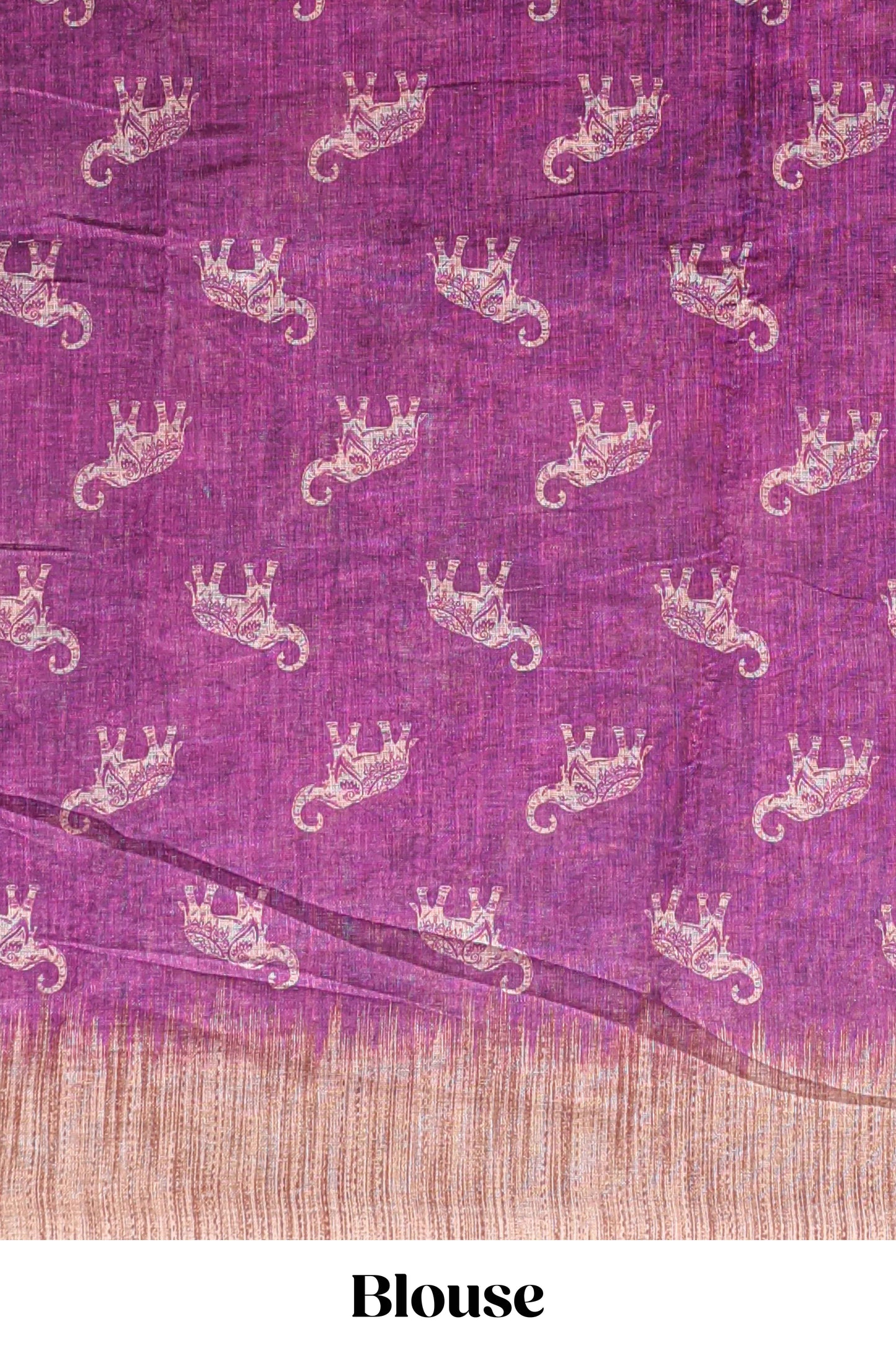 Magenta floral & elephant motifs linen cotton with contrast border and matching blouse