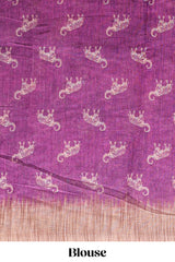 Magenta floral & elephant motifs linen cotton with contrast border and matching blouse