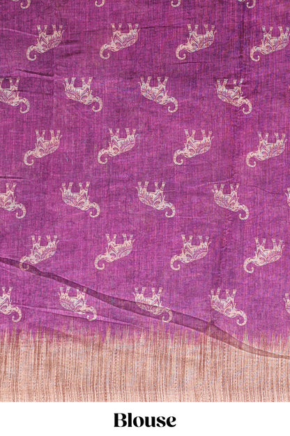 Magenta floral & elephant motifs linen cotton with contrast border and matching blouse