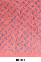 Orange peacock feather motifs linen cotton saree with self border and matching blouse