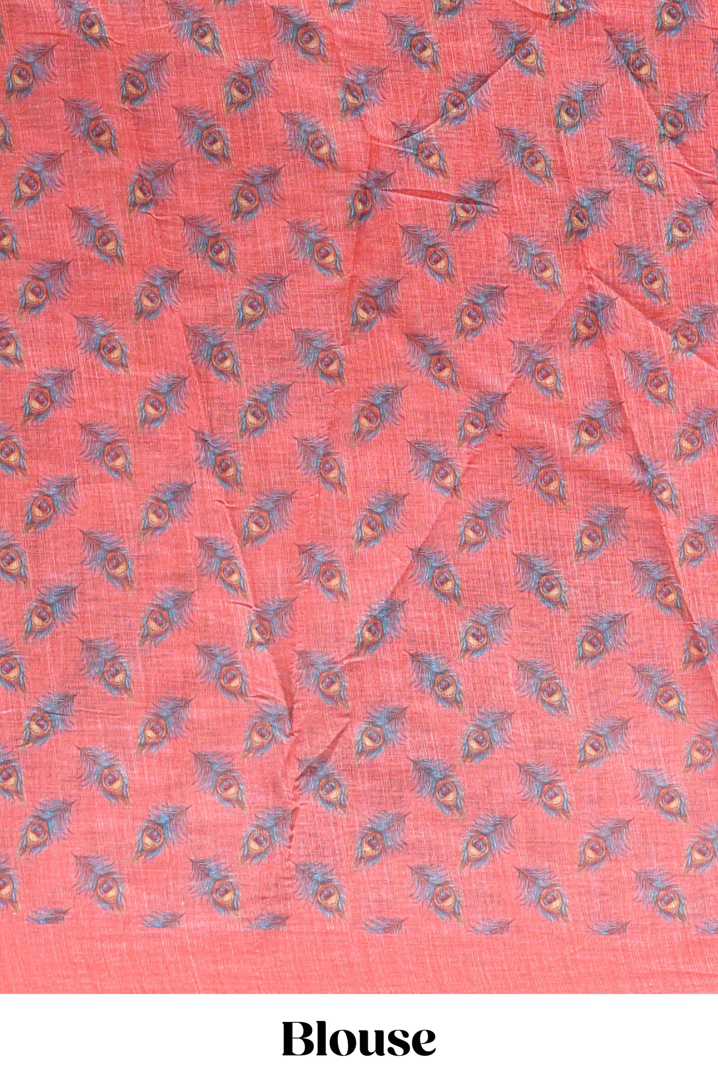 Orange peacock feather motifs linen cotton saree with self border and matching blouse