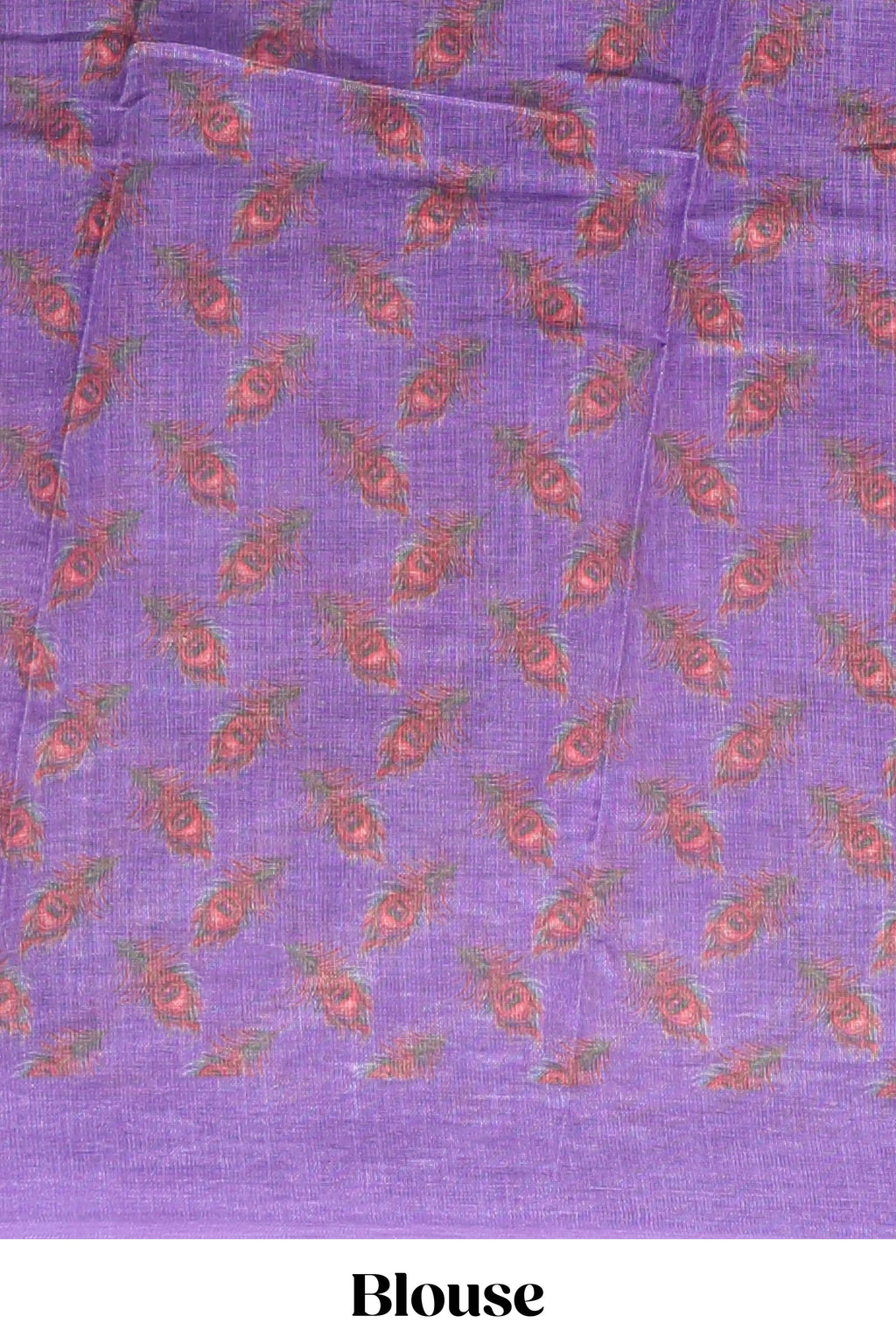Violet peacock feather motifs linen cotton saree with self border and matching blouse