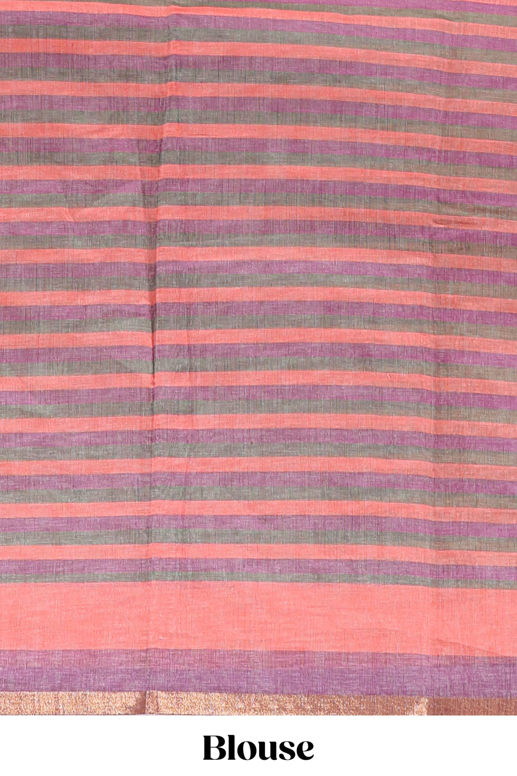 Light pink artistic traditional tribal print linen cotton saree with contrast border and striped blouse