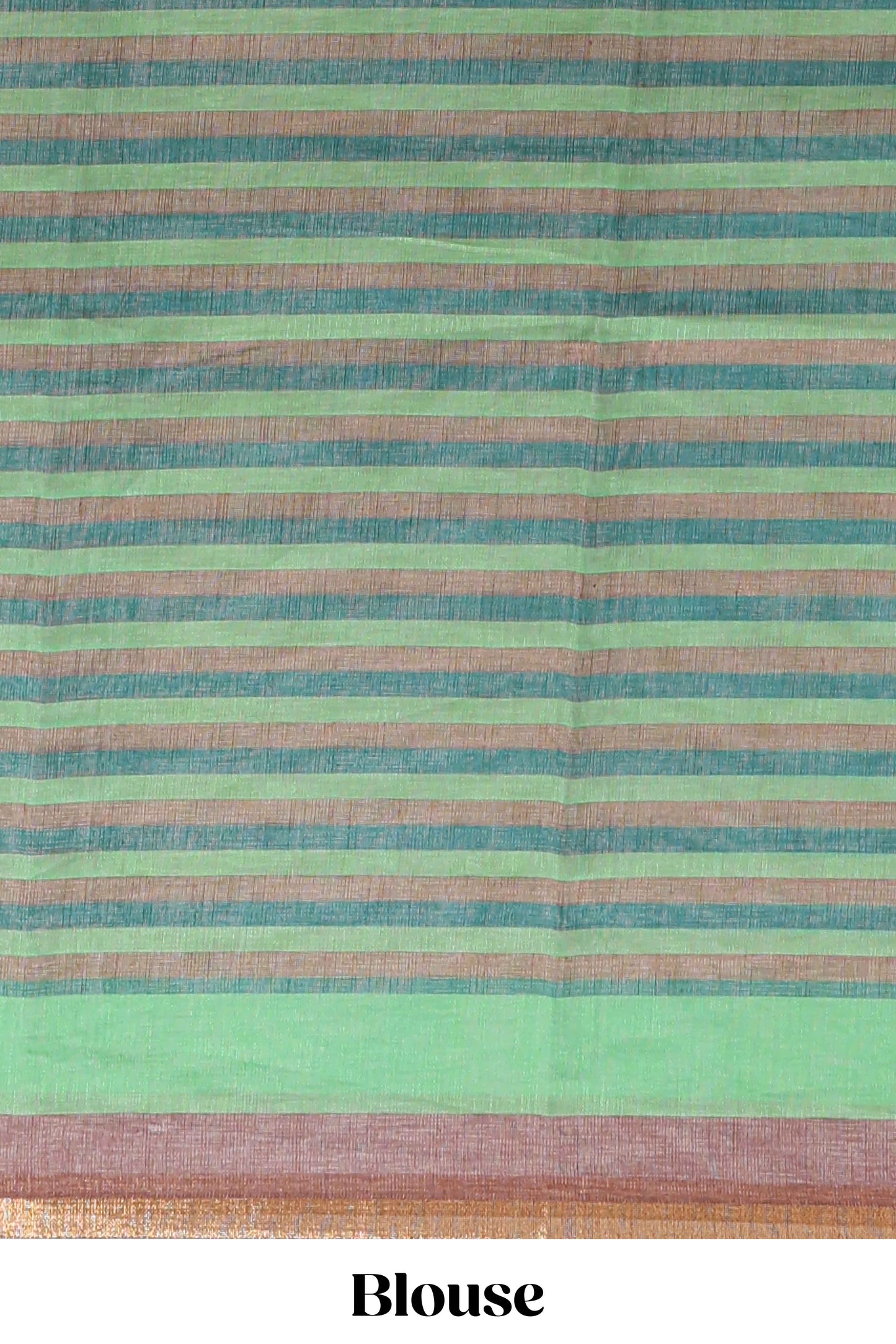 Light brown artistic traditional tribal print linen cotton saree with contrast border and striped blouse