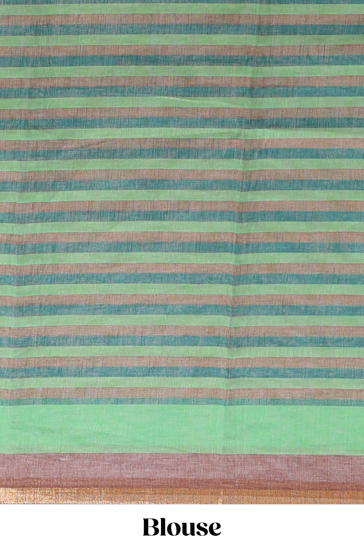 Light brown artistic traditional tribal print linen cotton saree with contrast border and striped blouse