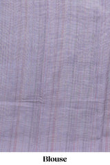 Cream ikkat style linen cotton saree with self zari border and contrast blouse