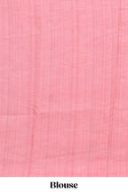 Cream ikkat style linen cotton saree with self zari border and contrast blouse