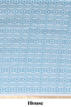 White checked mandala art design linen cotton saree with self zari border and matching blouse