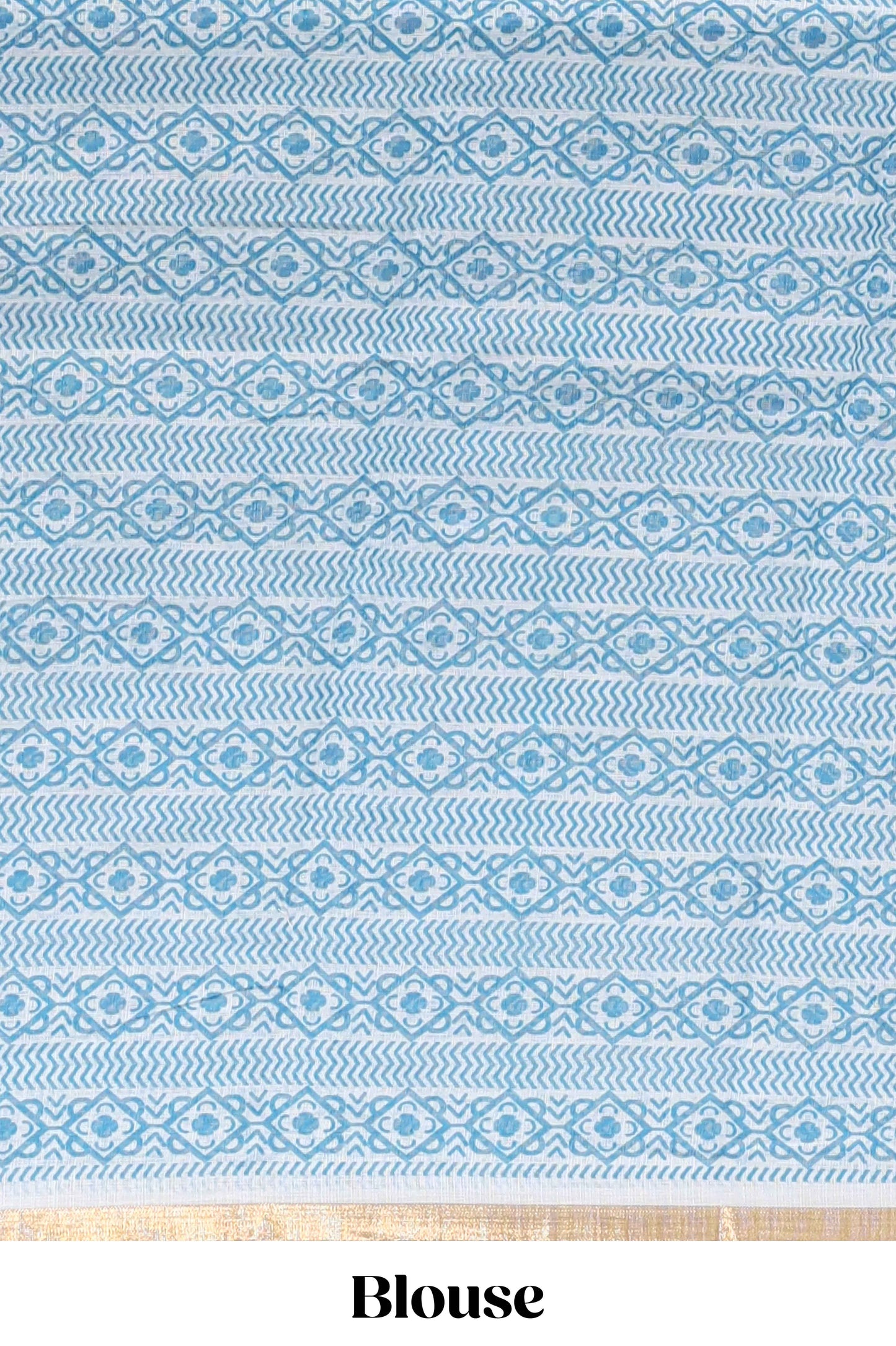 White checked mandala art design linen cotton saree with self zari border and matching blouse