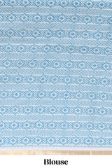 White checked mandala art design linen cotton saree with self zari border and matching blouse