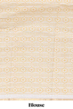 White checked mandala art design linen cotton saree with self zari border and matching blouse