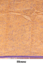 Violet striped & leaf design linen cotton saree with self zari border and contrast blouse