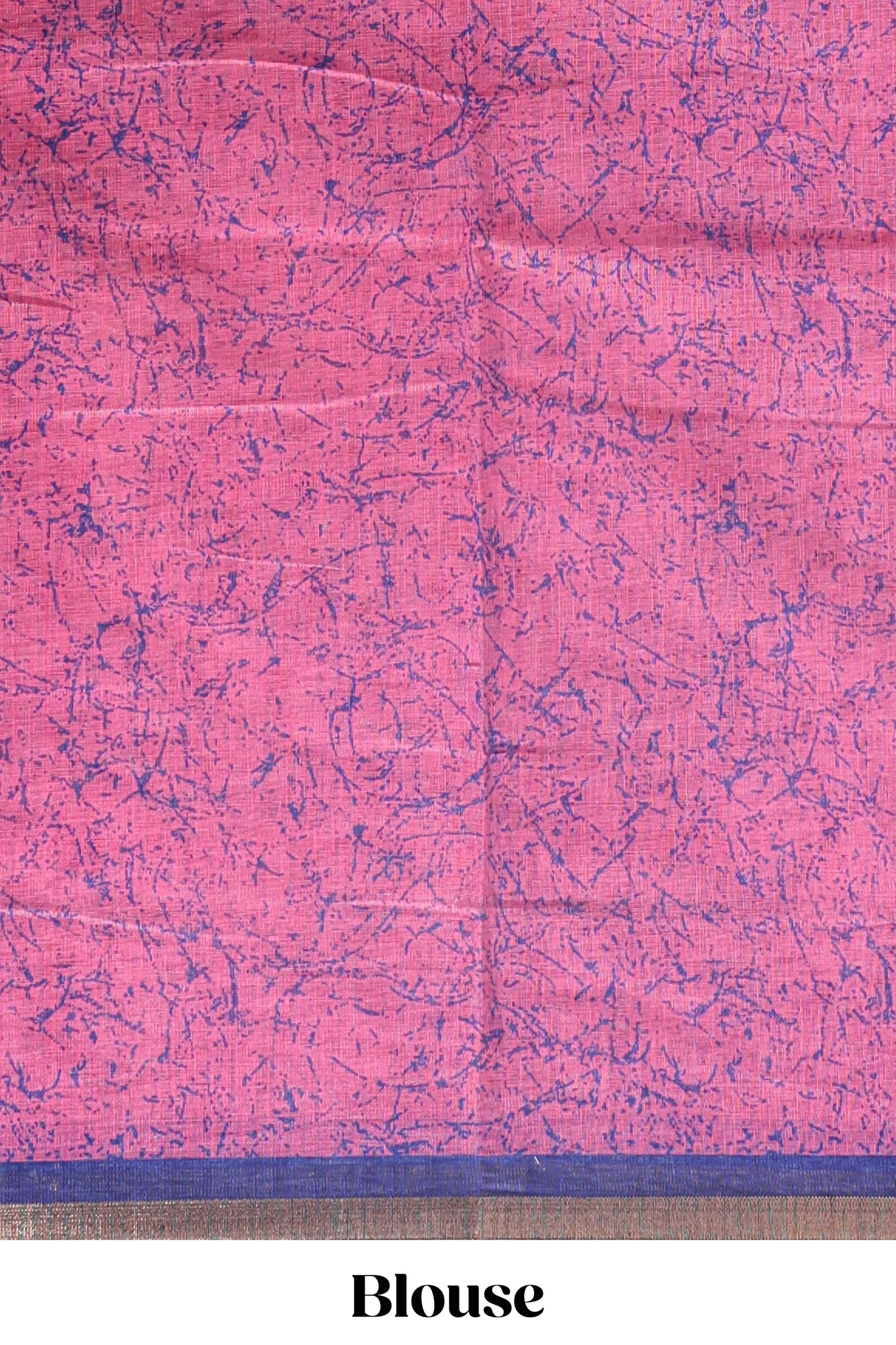 Blue striped & leaf design linen cotton saree with self zari border and contrast blouse