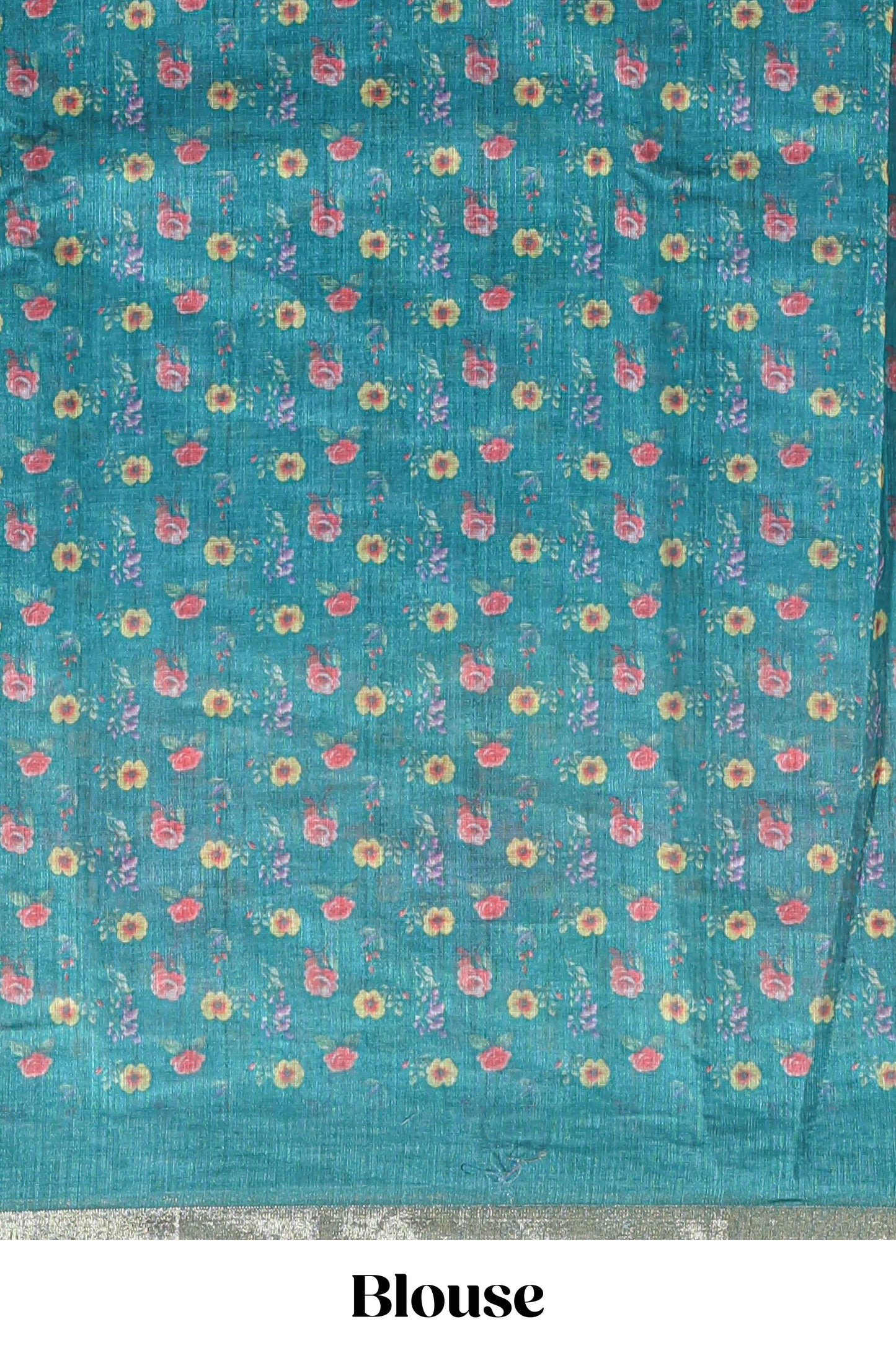 Green checked bottom floral design linen cotton saree with self zari border and matching blouse