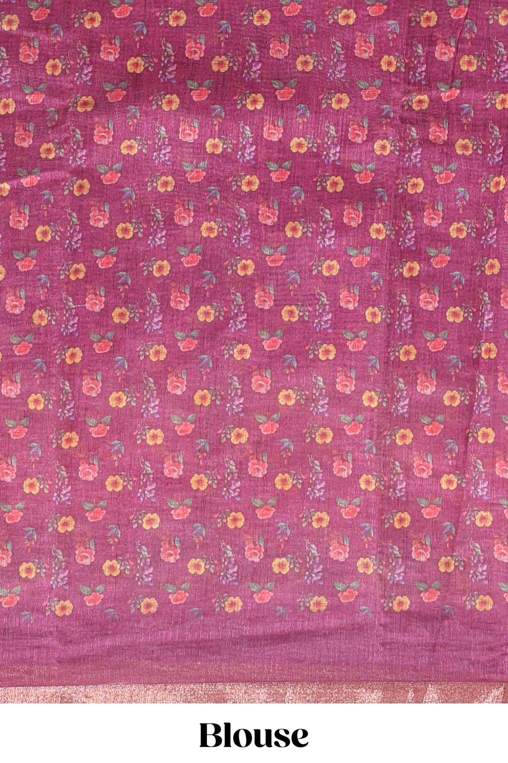 Pink checked bottom floral design linen cotton saree with self zari border and matching blouse