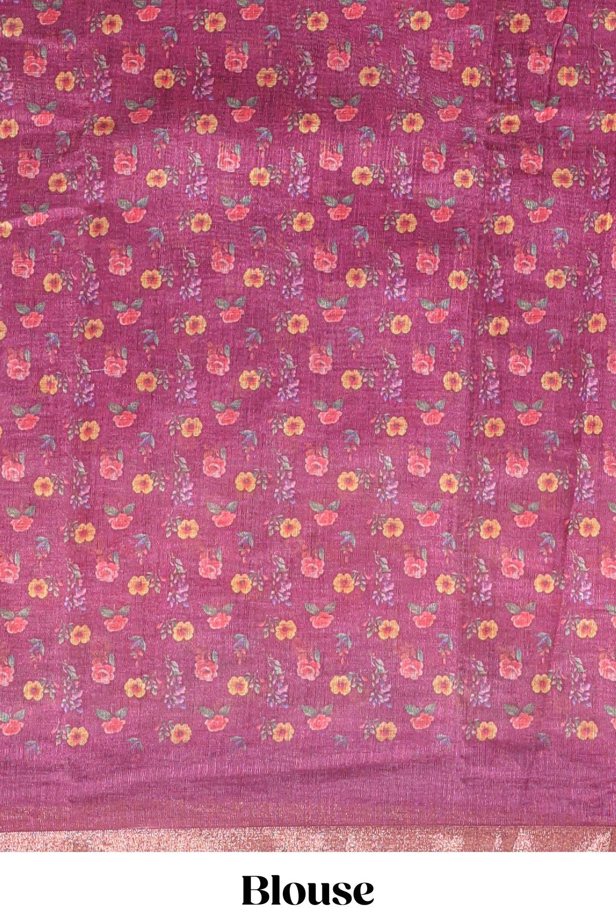Pink checked bottom floral design linen cotton saree with self zari border and matching blouse