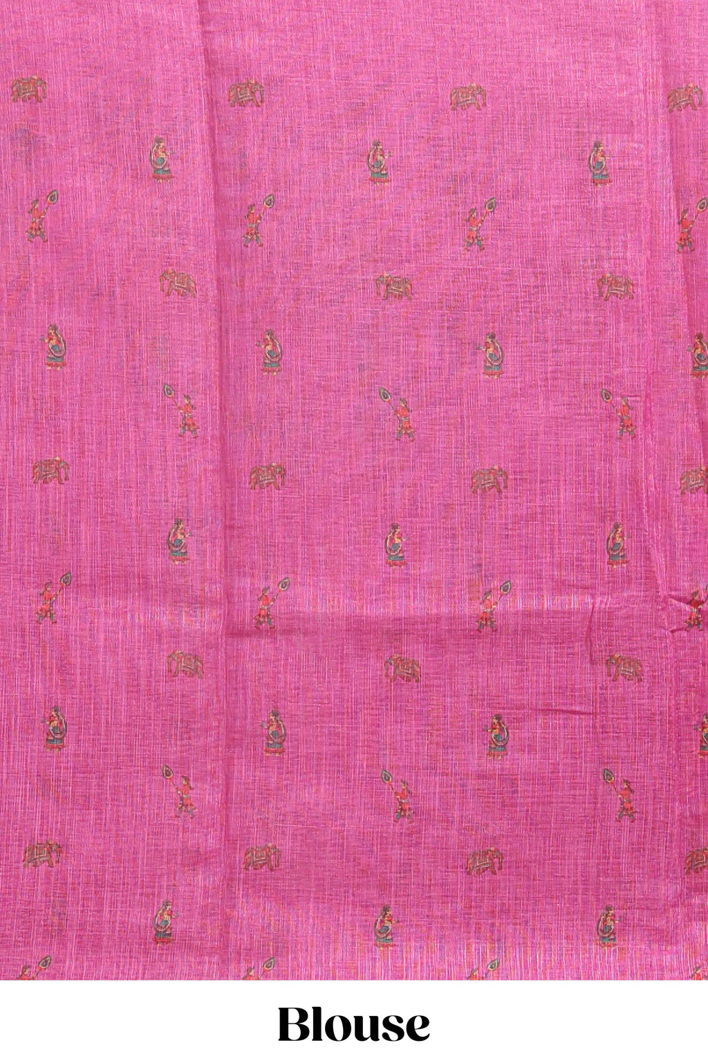Borderless pink kalamkari style pattachitra art design linen cotton saree with matching blouse