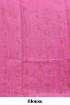 Borderless pink kalamkari style pattachitra art design linen cotton saree with matching blouse